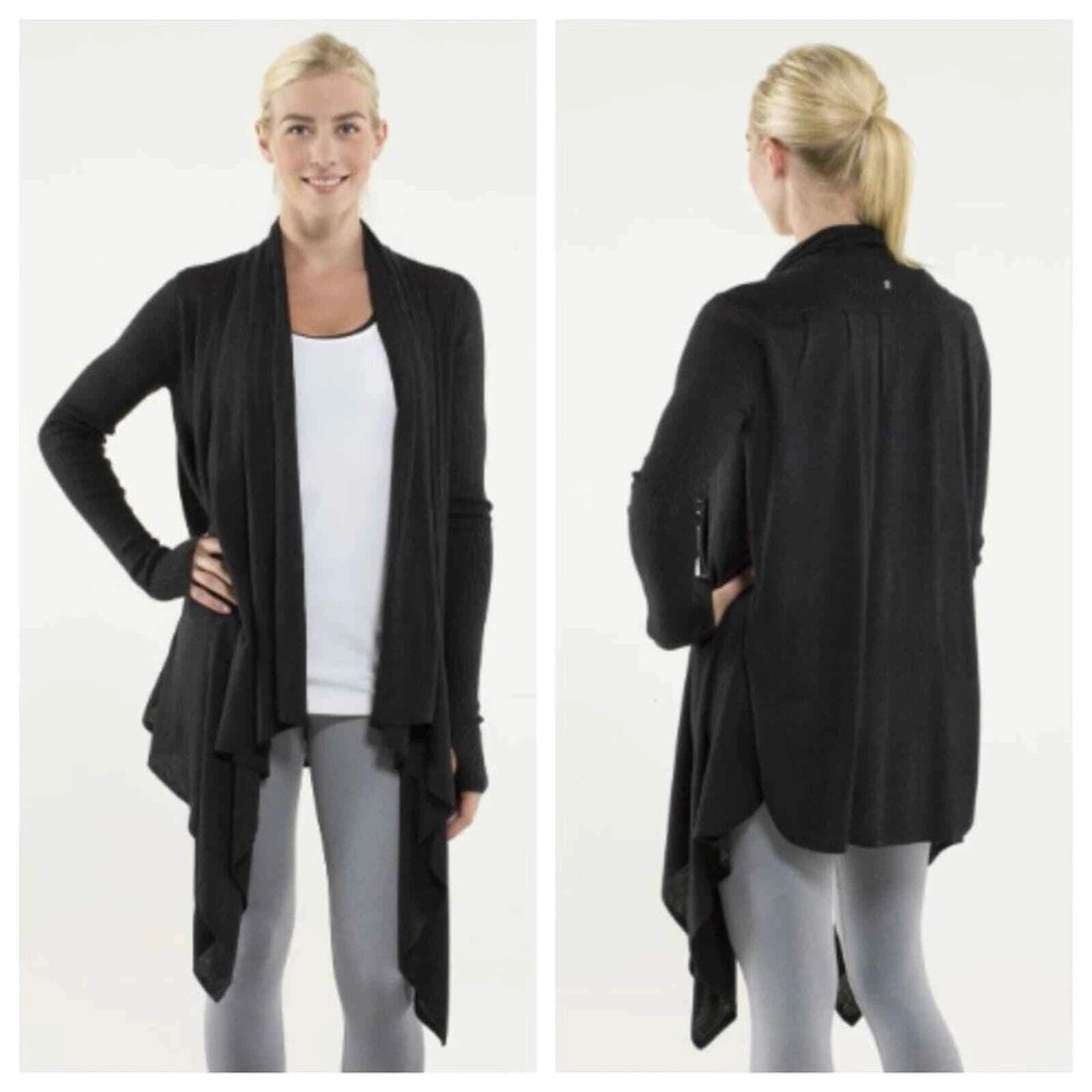 Lululemon Savasana Wrap Cardigan Womens 6 Charcoal Grey Draped Open Front Knit